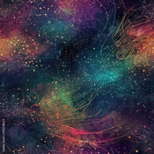 Colorful seamless repeating pattern. Abstract fairy magical design. Fireworks in the sky wallpaper.