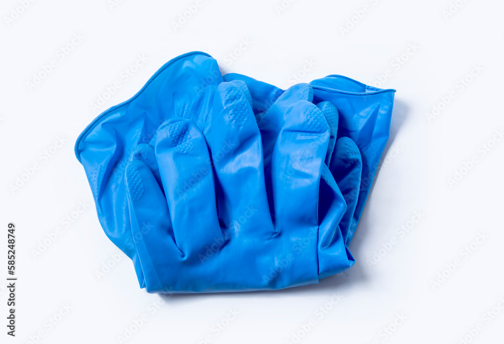 Fototapeta premium Blue rubber gloves isolated on white background. Clipping path included.