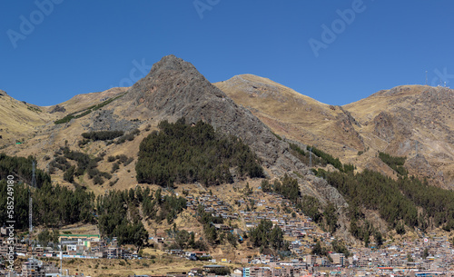 HUANCAVELICA, PERU - JULY 21, 2022: Panoramic view of the Calvario mountain located in the city of Huancavelica.