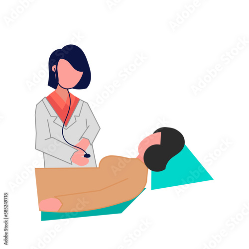 Doctor examining a patient with a stethoscope, flat vector illustration.