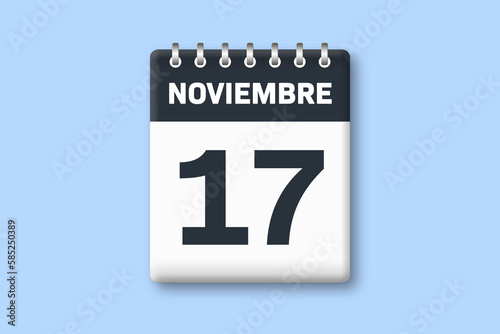 17 de noviembre - fecha calendario pagina calendario -  decimoseptimo dia de noviembre sobre fondo azul