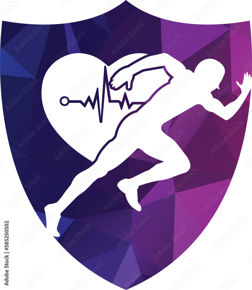 Obraz premium man avatar running with heart pulse silhouette style icon design, Marathon athlete training and fitness theme Vector illustration