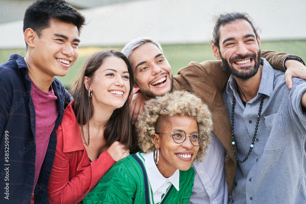 Group of young people standing outdoors, making a selfie. High quality photo Group of young people standing outdoors, making a selfie. High quality photo