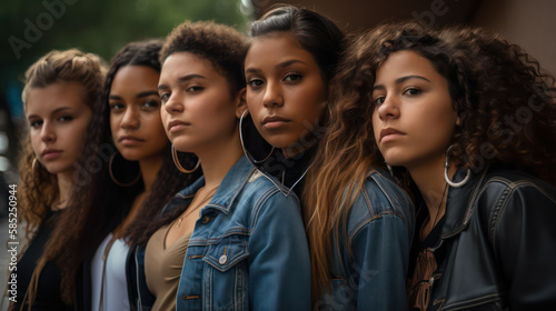 A fictional person, Girl Power, United in Strength: A Captivating Photo of Confident and Diverse Young Women, Generative AI