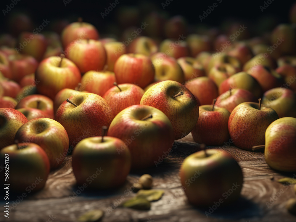 Beautiful organic background of freshly picked apples created with Generative AI technology Beautiful organic background of freshly picked apples created with Generative AI technology
