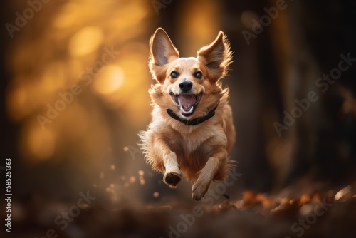 A Silly and Endearing Image of a Mischievous Dog Mid-Jump in Whimsical World © Georg Lösch