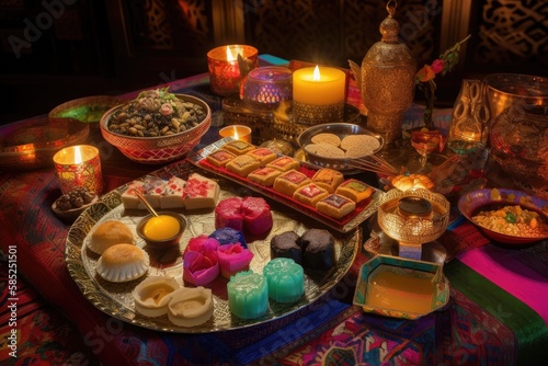 An exotic display of desserts, featuring a variety of international sweets - generated with AI