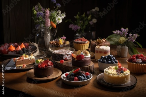 A beautiful Display of Desserts with a variety of Textures and Colors - made with AI