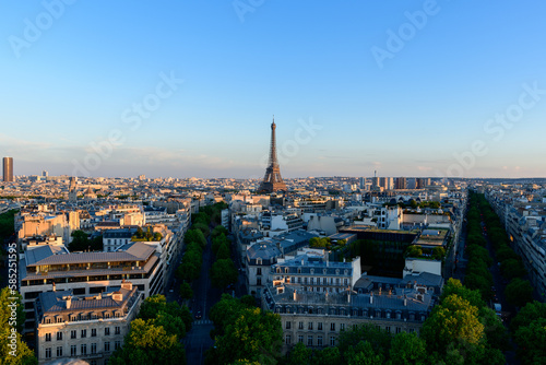 The Eiffel Tower and the Chaillot Trocadero district  Europe  France  Ile de France  Paris  in summer  on a sunny day.