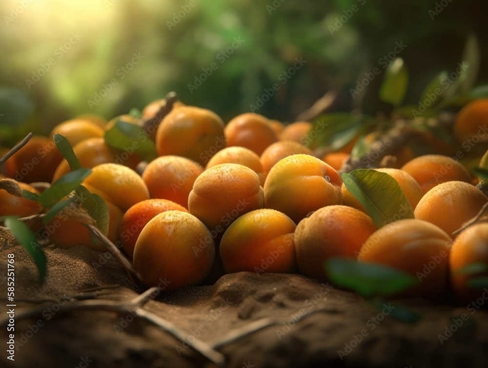 Beautiful organic background of freshly picked apricot created with Generative AI technology Beautiful organic background of freshly picked apricot created with Generative AI technology