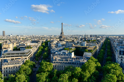 The Eiffel Tower and the Chaillot Trocadero district, Europe, France, Ile de France, Paris, in summer, on a sunny day.