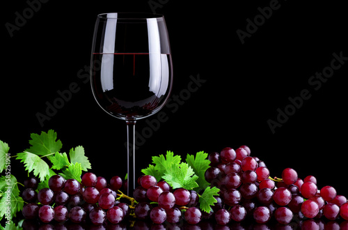 Glass with red wine with grapes. Generative AI.