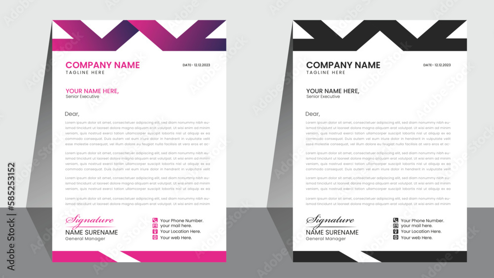 Modern And Stylish Vector Letterhead Design Template,  Black and Gradient color  combination design Layout.