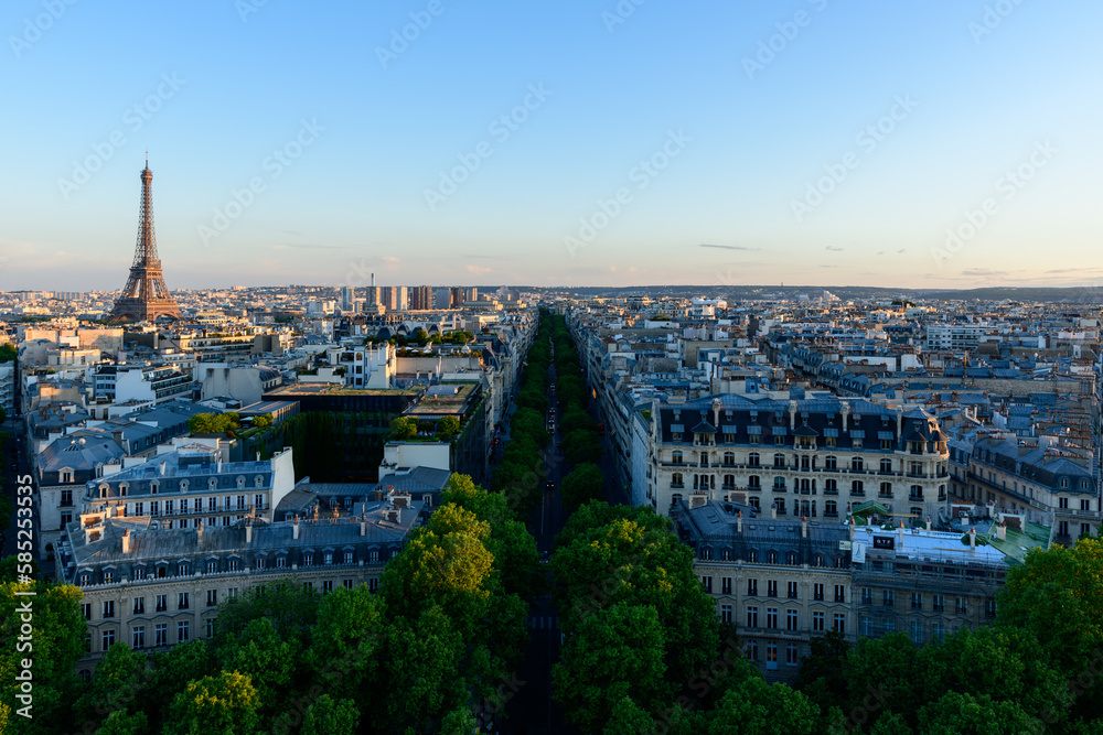 Avenue Kleber the Eiffel Tower and the Chaillot Trocadero district , Europe, France, Ile de France, Paris, in summer on a sunny day.