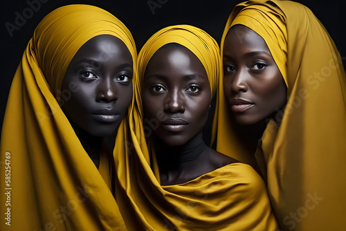 Beautiful African women in ethnic headdresses. Neural network AI generated art