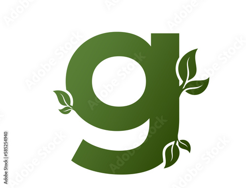 green lowercase letter g with leaves icon. eco, nature and environment design element
