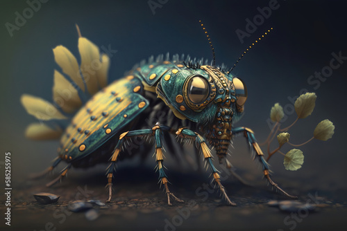 Weird alien insect, strange beetle, fantasy illustration generative AI © emilio100