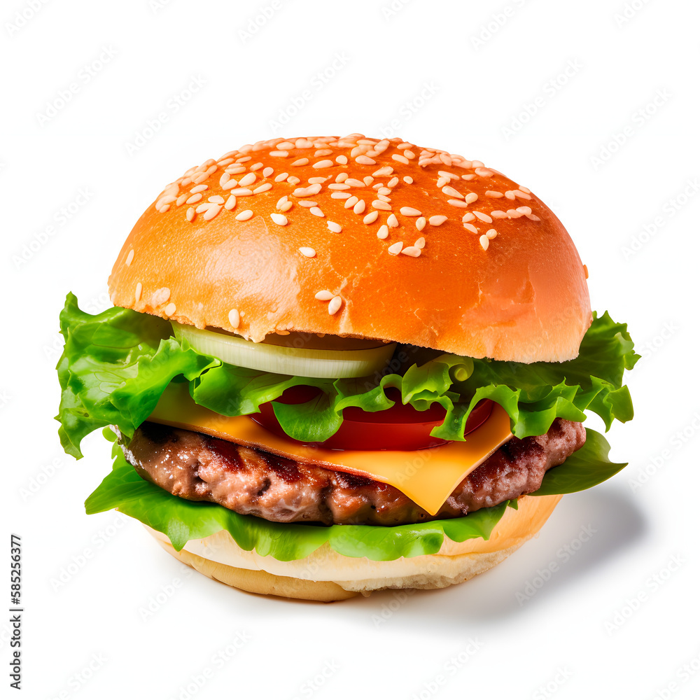 Delicious hamburger with cheese and salad. Generative AI