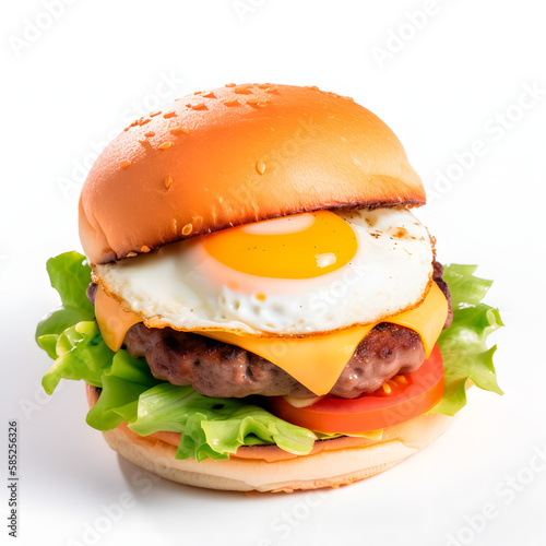 Delicious hamburger with cheese, egg, and salad. Generative AI Generative AI