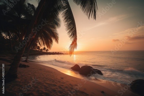 Sunset on the beach of caribbean sea Generative AI