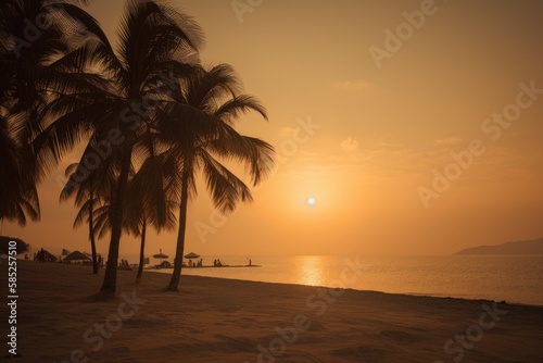 Sunset on the beach of caribbean sea Generative AI © ChaoticMind