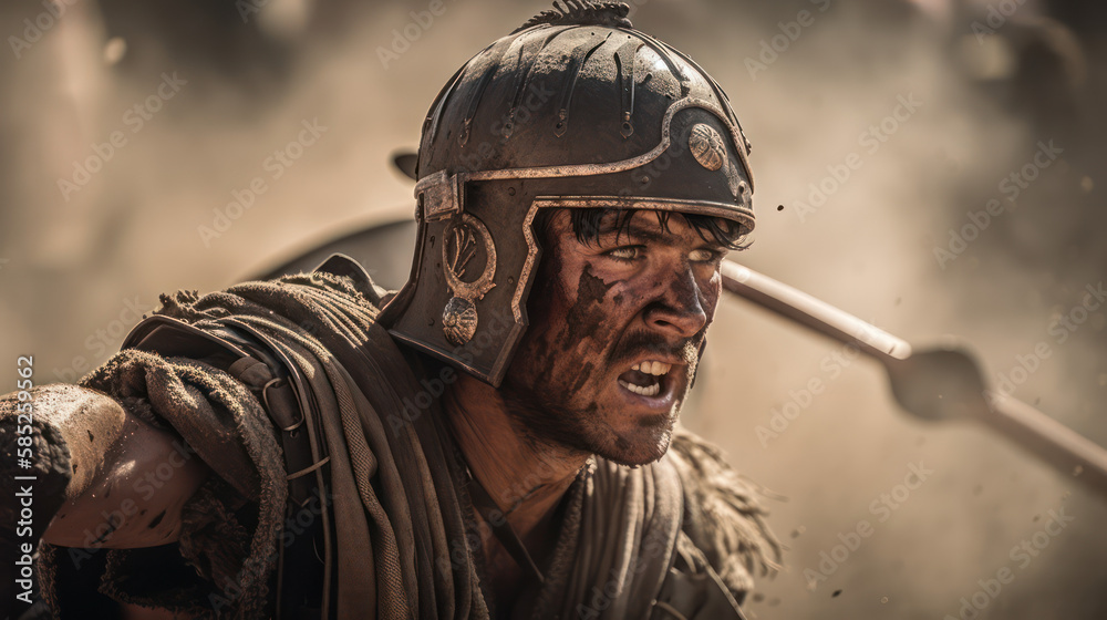 A fictional person, Roman Ferocity Unleashed: A Raging Legionary in the Heat of Battle, Generative AI A fictional person, Roman Ferocity Unleashed: A Raging Legionary in the Heat of Battle, Generative AI