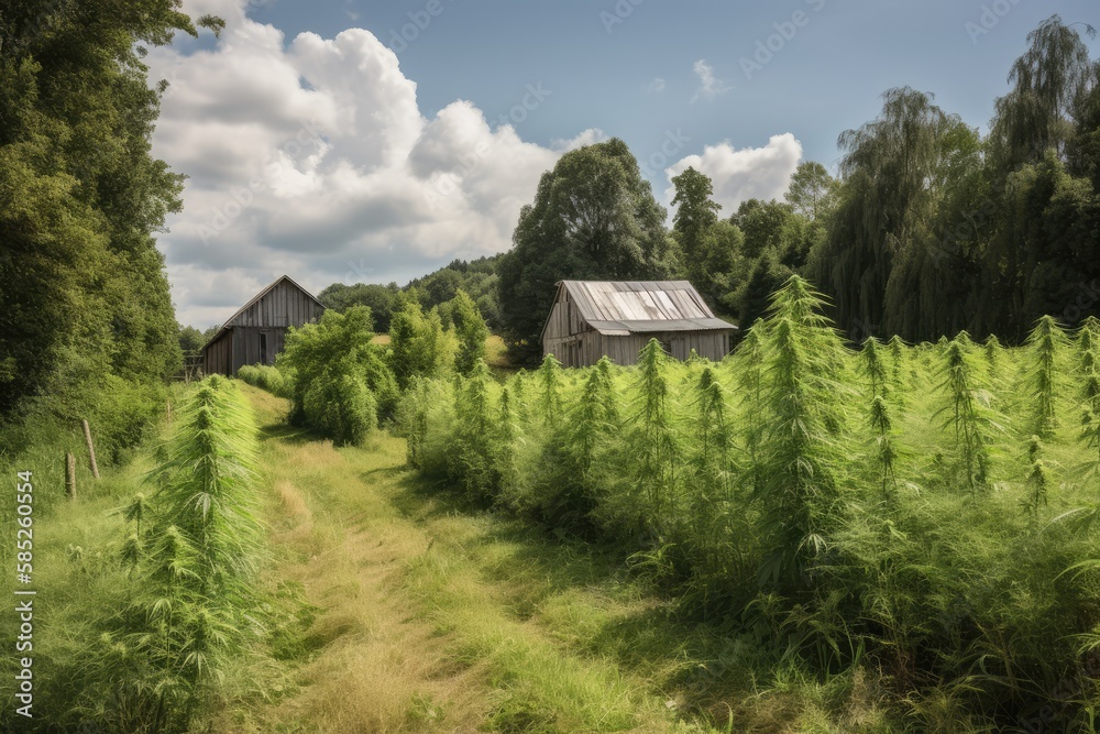 Cannabis plants on a farm plantation, high quality generative ai