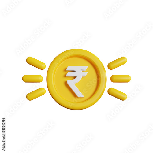 3d illustration of indian rupee currency shine glow