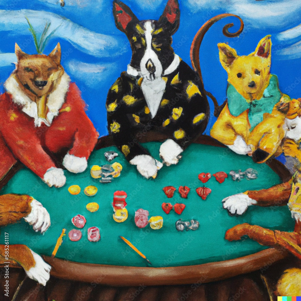 Obraz premium Painting of animals playing poker, Generative AI.