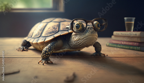 Cute turtle with glasses photorealistic Generative AI © Muhammad Shoaib