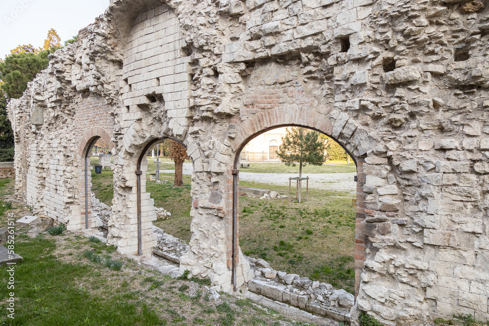 Ruins of a Roman arena at Giardini dell'Arena Park (Gardens of Arena) in Padua city center; Italy