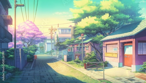 city street scene anime background wallpaper © Stream Skins