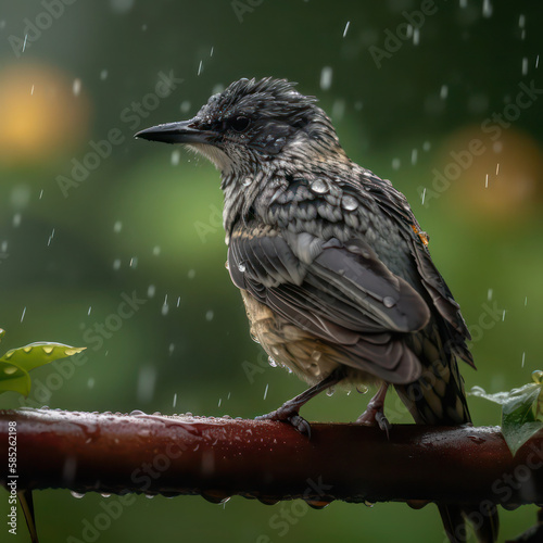 bird in the rain