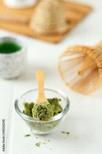 Matcha Tea with Wooden Spoon