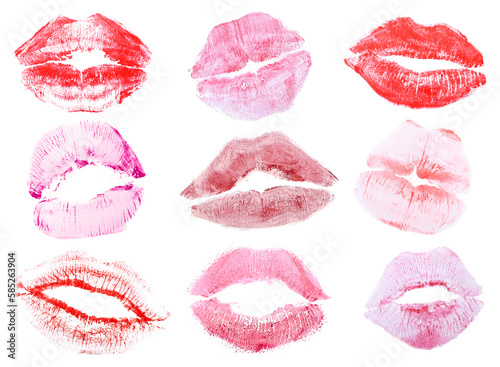 Tapeta Set of lipstick kiss marks on white background