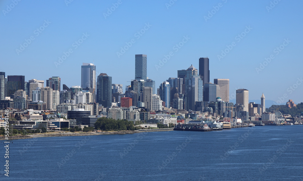 Panorama of Seattle waterfront in a sunny day