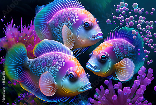 Fish, different colors - Created with Generative AI Technology photo