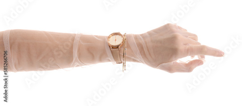 Woman in glove with golden ...