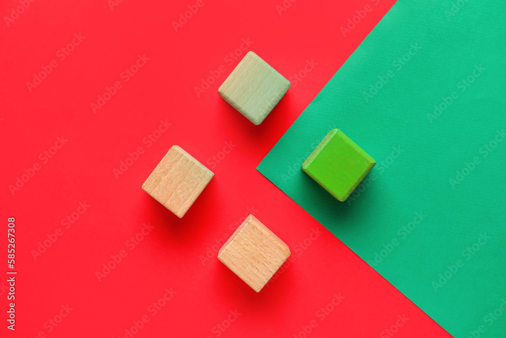 Wooden cubes with check marks on color background Wooden cubes with check marks on color background