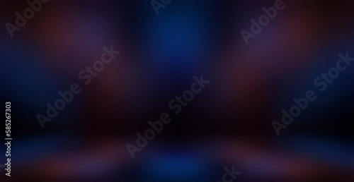 Dark blue brown blurred stripes on wall and floor 3d background. Empty room abstract graphic.