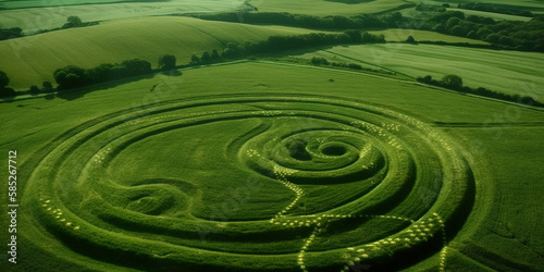 Aerial View of the Avebury Serpent Crop Formation: a Captivating Sight Generative AI photo