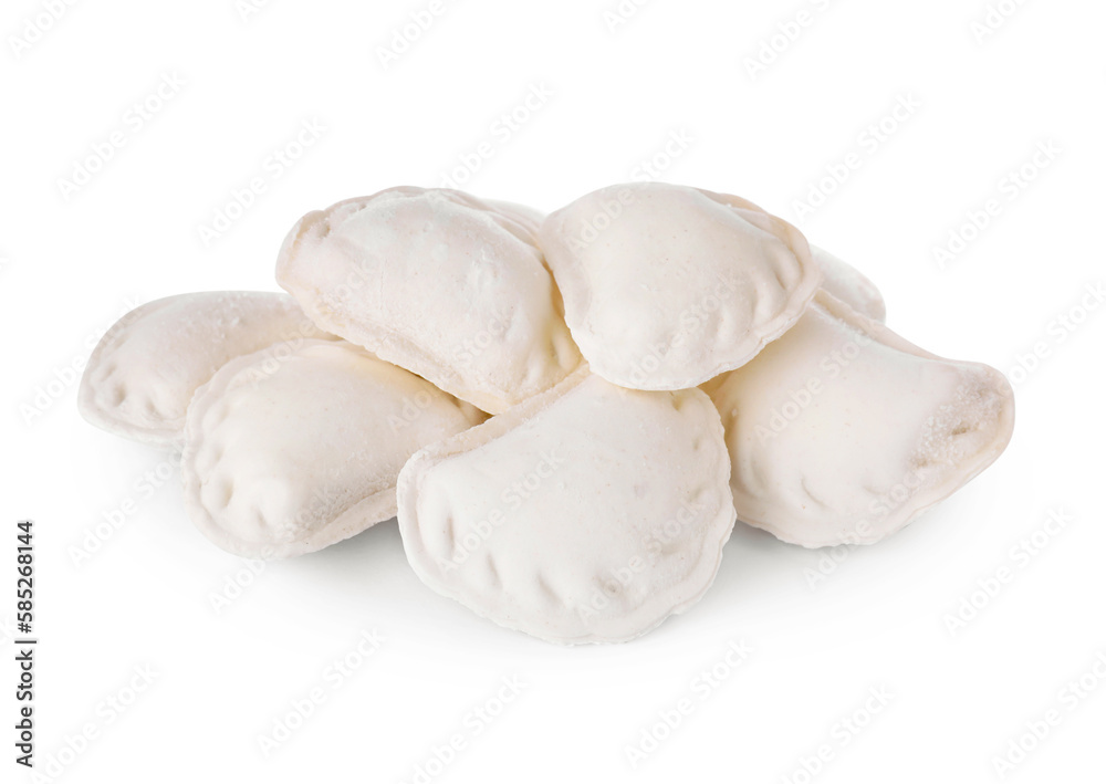 Pile of raw delicious dumplings (varenyky) on white background Pile of raw delicious dumplings (varenyky) on white background