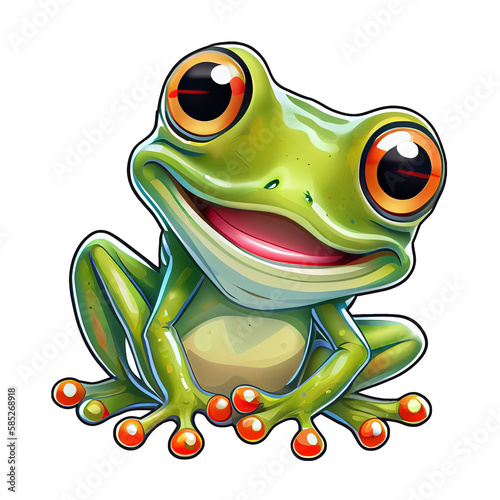 Cute sitting smiling cartoon frog, AI Generated © weigandtstudios