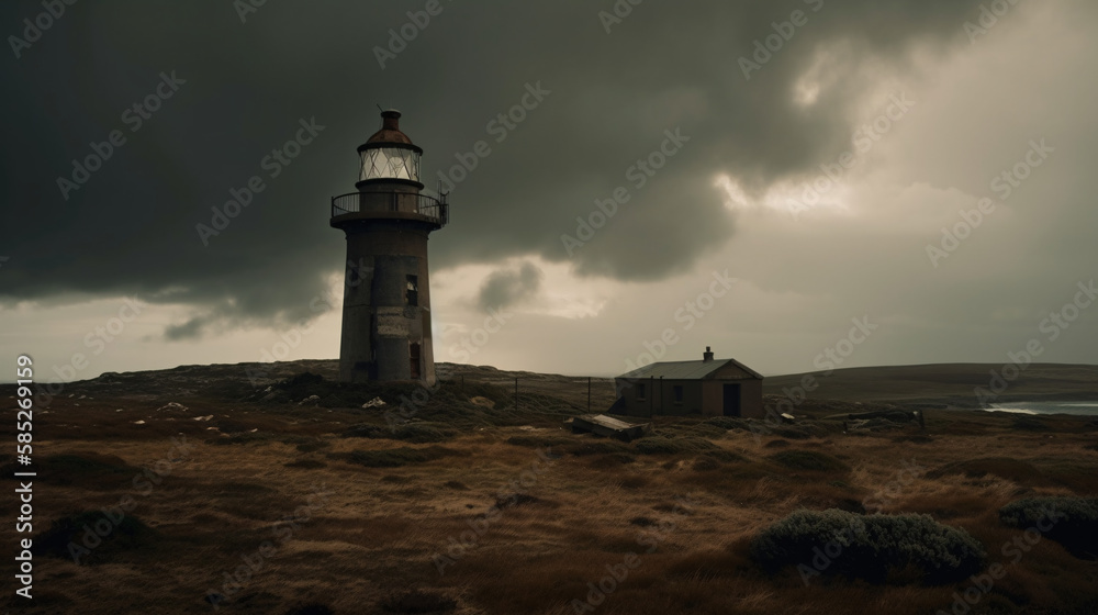 lighthouse on the coast dark cloudy day generative ai