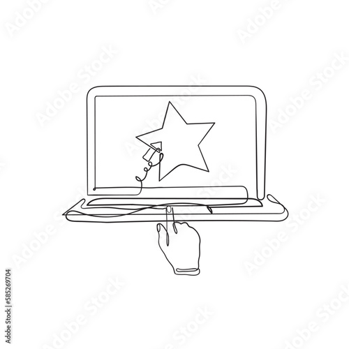 continuous line drawing finger pointing at star rating illustration vector