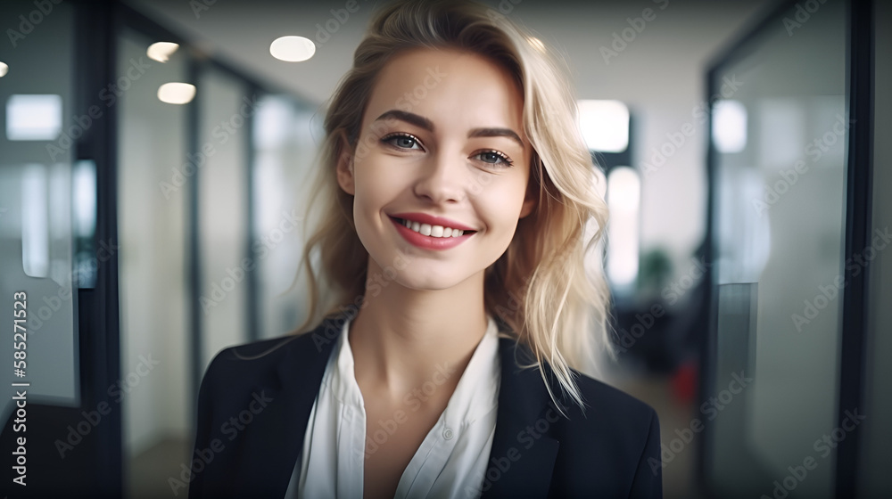 Portrait of a smiling businesswoman, little blur. Created with Generative AI