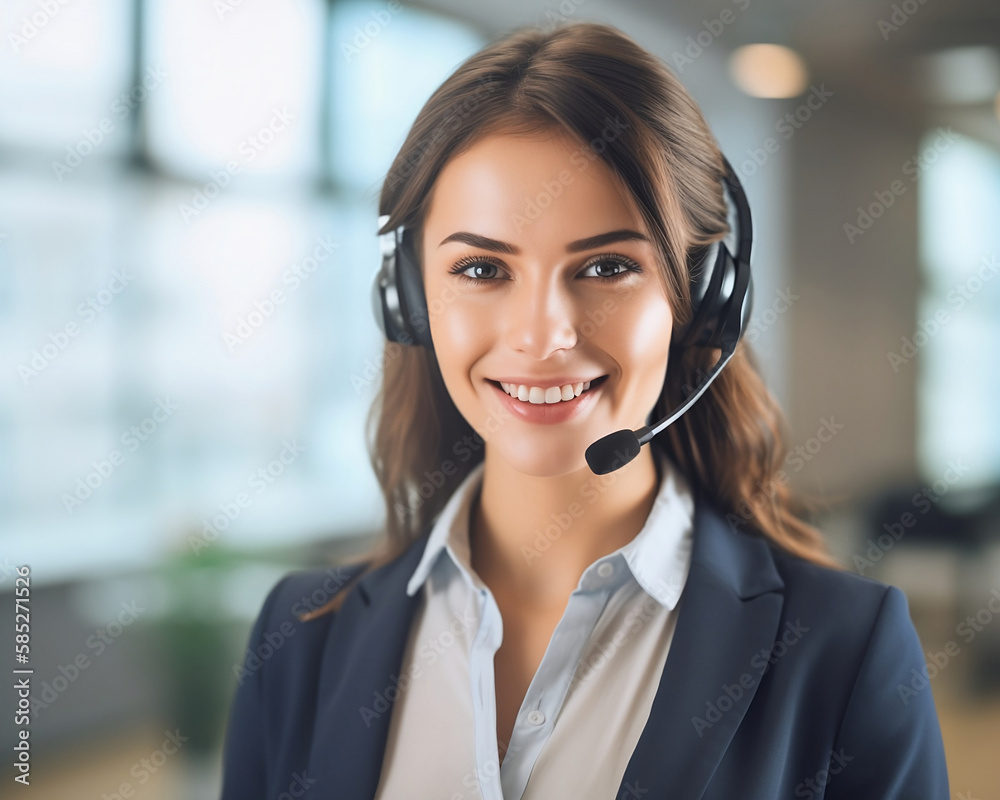 Portrait of a smiling customer service agent. Created with Generative AI Portrait of a smiling customer service agent. Created with Generative AI