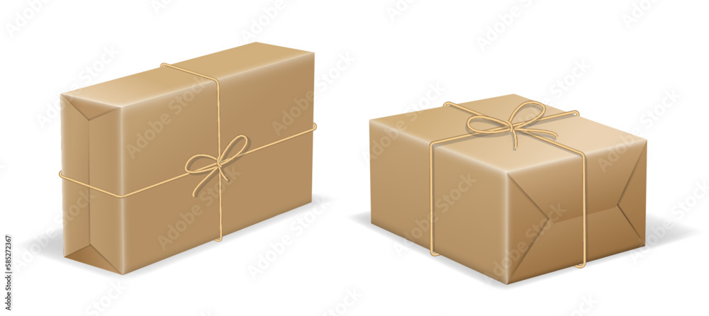 realistic parcel box wrapped in brown paper - 3d illustration realistic parcel box wrapped in brown paper - 3d illustration