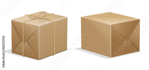 realistic parcel box wrapped in brown paper - 3d illustration