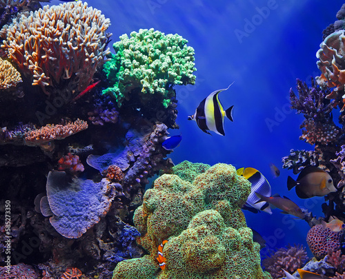 Vászonkép Tropical fish and coral reef